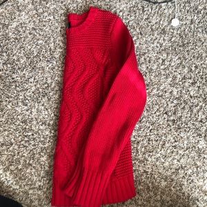 Red cable knit sweater